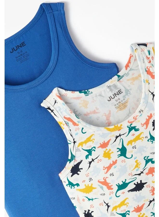 جون June Boy Dinosaur Patterned 2-Pack Tank Top Multicolor - Saxe