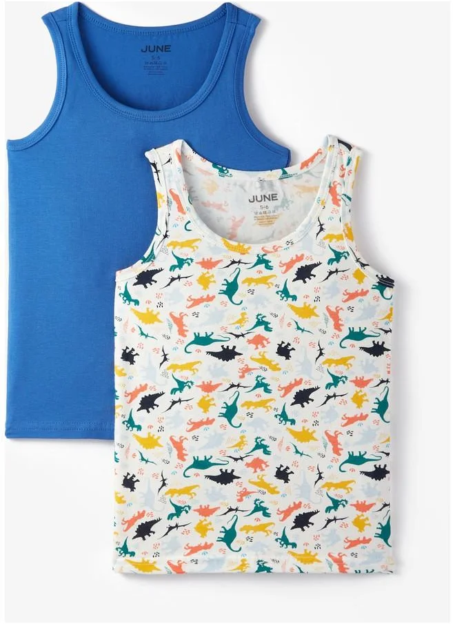 جون June Boy Dinosaur Patterned 2-Pack Tank Top Multicolor - Saxe