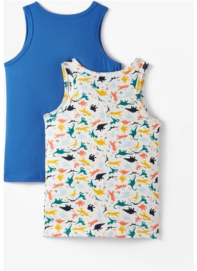 جون June Boy Dinosaur Patterned 2-Pack Tank Top Multicolor - Saxe