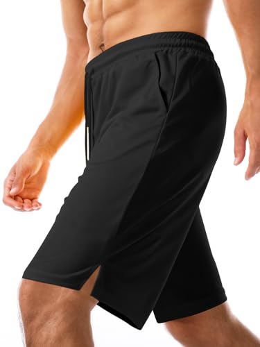 Aolesy Men's Basketball Shorts 9" Athletic Gym Shorts with Zipper Pockets Lightweigh Quick Dry Mesh Workout Shorts Black - Image 4