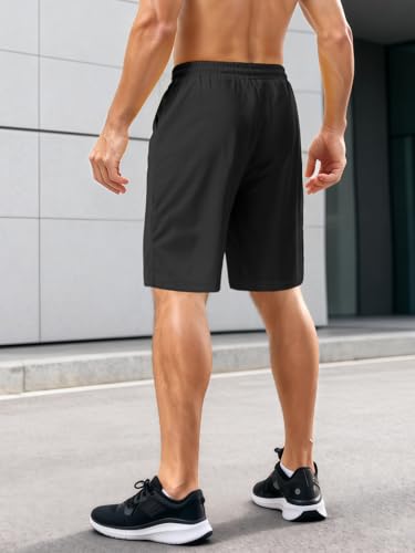 Aolesy Men's Basketball Shorts 9" Athletic Gym Shorts with Zipper Pockets Lightweigh Quick Dry Mesh Workout Shorts Black - Image 2
