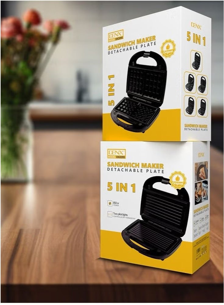 دينكس صانع الساندويتش ٥ في ١، موديل DX2095، ٨٥٠ واط، لوح قابل للفصل دينكس - Image 4
