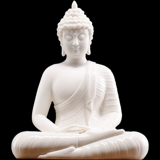 6 INCH SMALL WHITE BUDDHA STATUE FOR HOME DECOR CERAMIC MEDITATION BUDDHA DECOR FOR HOME