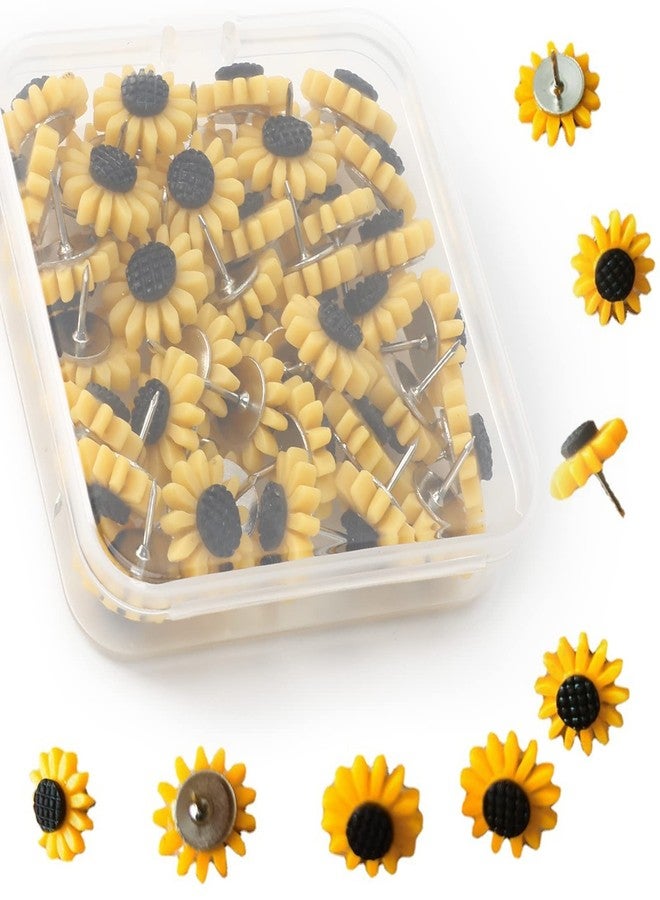 Siutaga 40 PCS Sunflower Push Pins Thumb Tack Cork Flower Cork Board Tacks for Photos Board Wall Maps Décor Office - Image 1