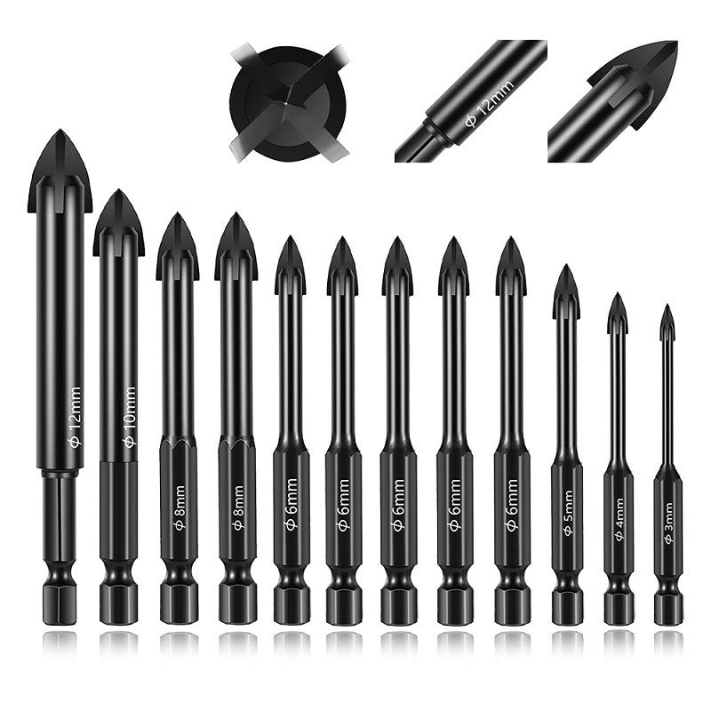 Ceramic tile drill hole Triangle drill impact overlord drill hexagonal shank four-edged ceramic concrete glass Special 3mm 