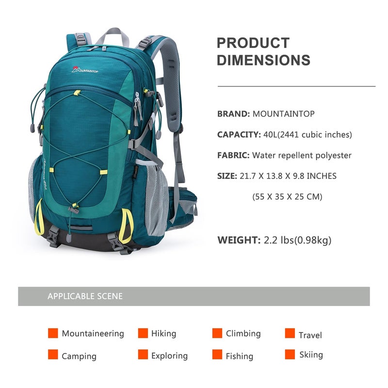 MOUNTAINTOP 40L Hiking Backpack Men Women Trekking Backpack with Rain Cover Multifunctional Camping Climbing Travel Outdoor Backpacks (Teal) - Image 2