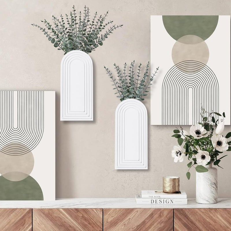 Dnnnii 2 Pack Wooden Wall Vase Set - White Finish Modern Farmhouse & Boho Wall Decor for Entryway, Hallway, Bathroom, Living Room, Dining Room, Narrow Spaces - Image 2