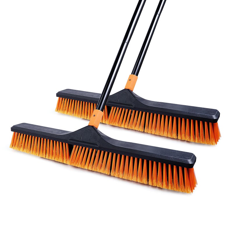 فرشاة تنظيف الأرضيات CLEANHOME 24Push مع مقبض طويل 65 و شعيرات صلبة فرشاة ثقيلة للمتاجر والساحات والمرائب والخرسانة الداخلية والخارجية مجموعة 2 برتقالي