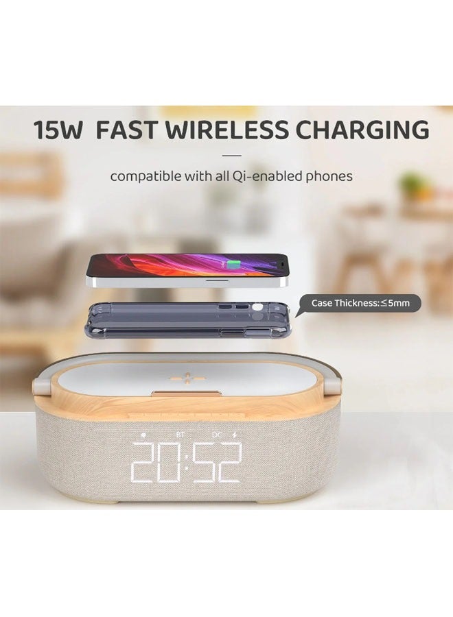 Digital Clock Alarm Clock with Bluetooth Speaker, Night Light, Wireless Charger, Dual Speakers, Adjustable Loud Alarm Sound, Snooze, Dimmable LED Display - Image 2