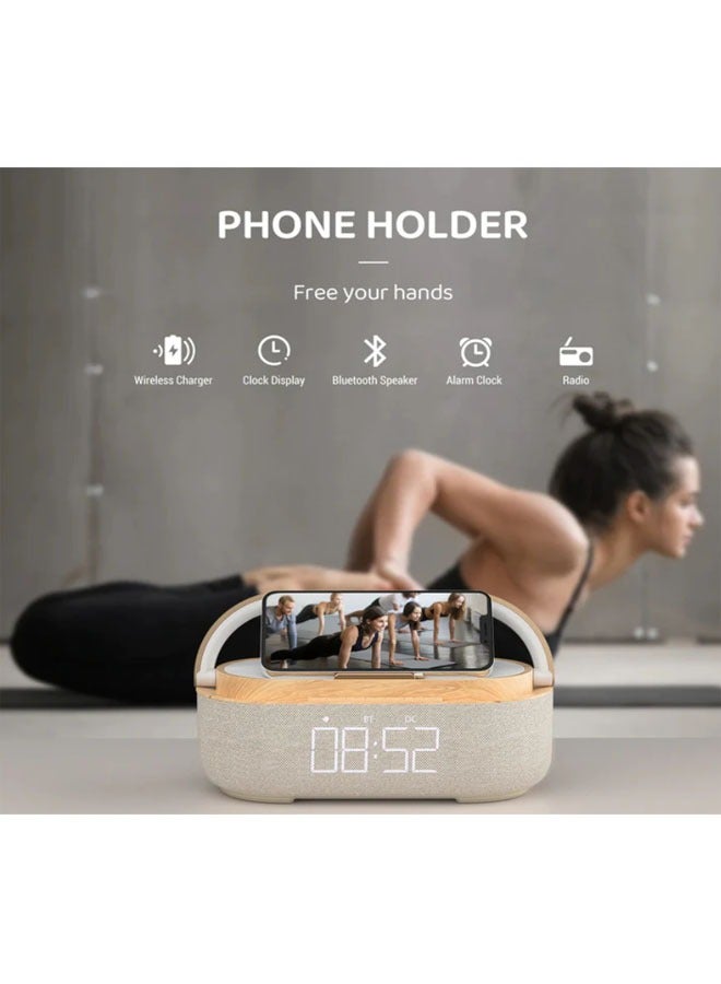 Digital Clock Alarm Clock with Bluetooth Speaker, Night Light, Wireless Charger, Dual Speakers, Adjustable Loud Alarm Sound, Snooze, Dimmable LED Display - Image 4