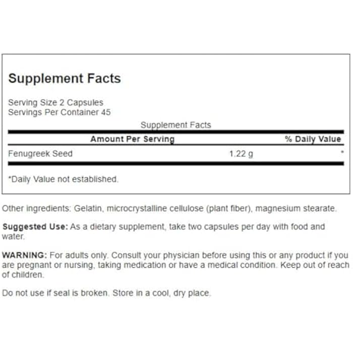 Swanson Full Specturm Fenugreek Seed - Herbal Supplement - (610 Milligrams 90 Capsules) - Image 2