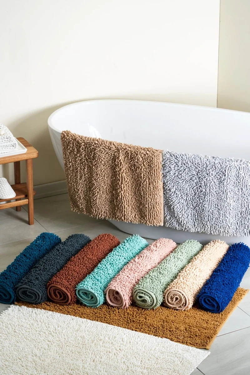 Bluenity Langkawi Natural Cotton 2-Piece Bath Mat Set 60X100+50X60 cm - Turquoise Blue