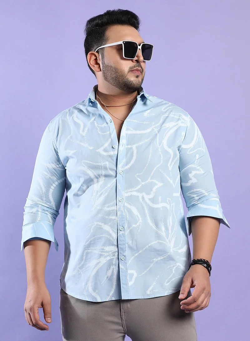 انستافاب بلس قميص رجالي أزرق فاتح مطبوع بأكمام طويلة بياقة عادية
