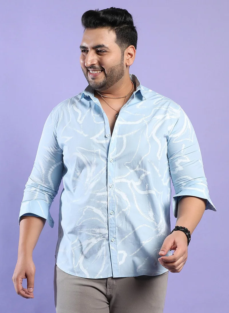 انستافاب بلس قميص رجالي أزرق فاتح مطبوع بأكمام طويلة بياقة عادية