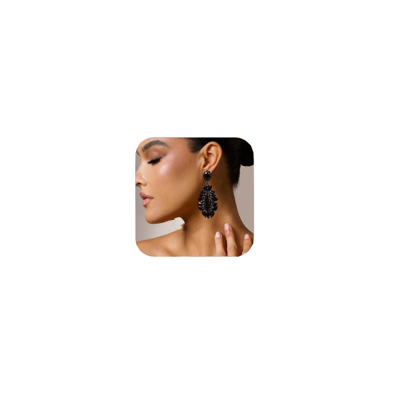 STONEFANS Big Black Dangle Earrings for Women -Statement Rhinestone Chandelier Earrings Trendy Prom Party Wedding Jewelry Gifts - Image 1