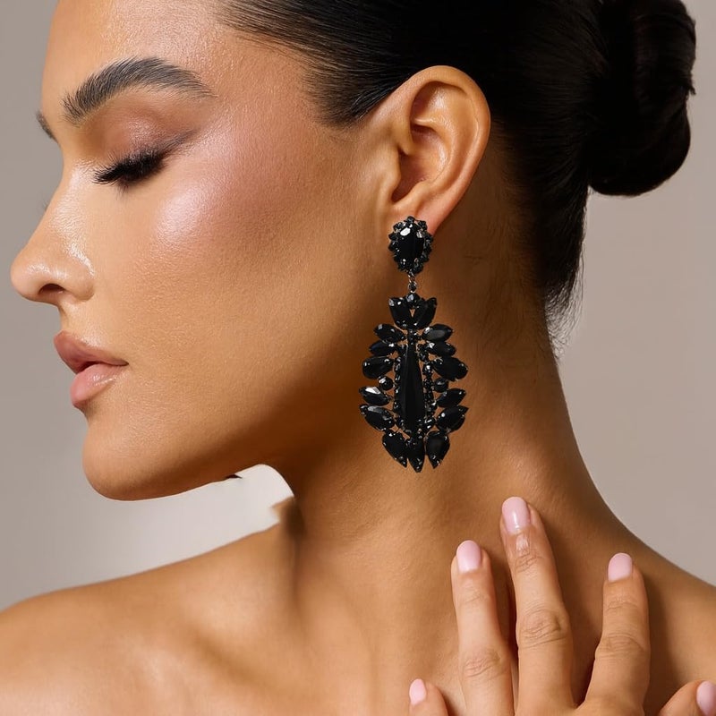 STONEFANS Big Black Dangle Earrings for Women -Statement Rhinestone Chandelier Earrings Trendy Prom Party Wedding Jewelry Gifts - Image 2