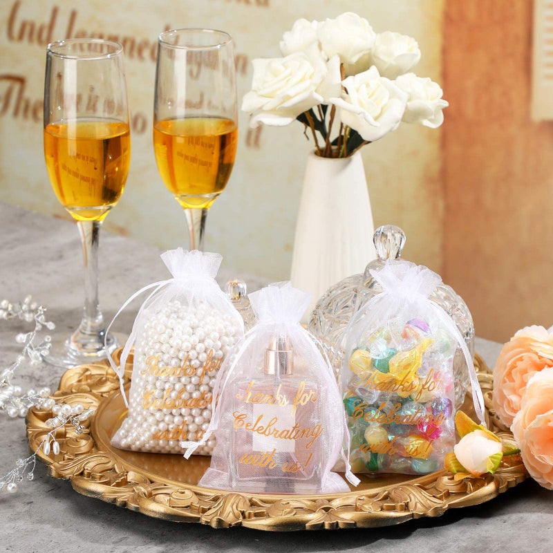 Riakrum 100 Pcs Wedding Favor Bags Mesh Thank You Gift Bags with Drawstring Sheer Mesh Organza Wedding Thank You Gifts Bag for Guests Goodie Jewelry Candy for Bridal Shower, Anniversary(4 x 6 Inch,White) - Image 3