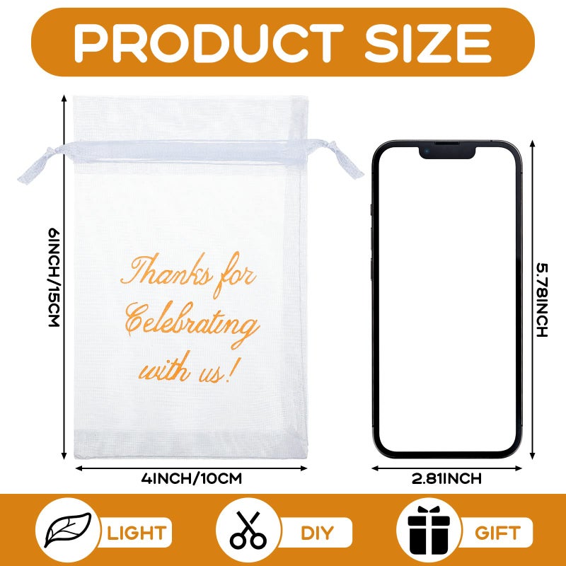 Riakrum 100 Pcs Wedding Favor Bags Mesh Thank You Gift Bags with Drawstring Sheer Mesh Organza Wedding Thank You Gifts Bag for Guests Goodie Jewelry Candy for Bridal Shower, Anniversary(4 x 6 Inch,White) - Image 2