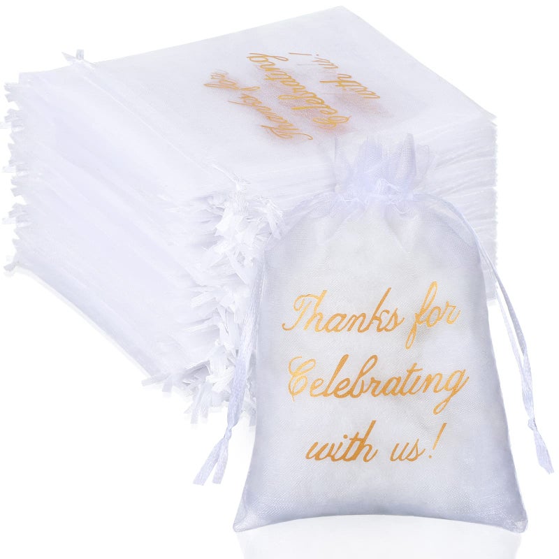 Riakrum 100 Pcs Wedding Favor Bags Mesh Thank You Gift Bags with Drawstring Sheer Mesh Organza Wedding Thank You Gifts Bag for Guests Goodie Jewelry Candy for Bridal Shower, Anniversary(4 x 6 Inch,White) - Image 1