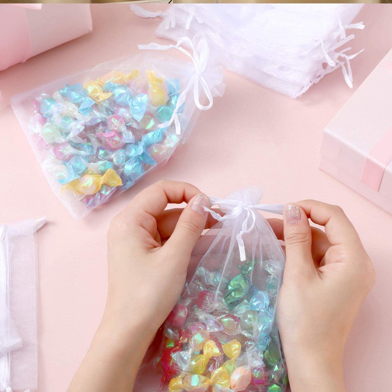 Riakrum 100 Pcs Wedding Favor Bags Mesh Thank You Gift Bags with Drawstring Sheer Mesh Organza Wedding Thank You Gifts Bag for Guests Goodie Jewelry Candy for Bridal Shower, Anniversary(4 x 6 Inch,White) - Image 4