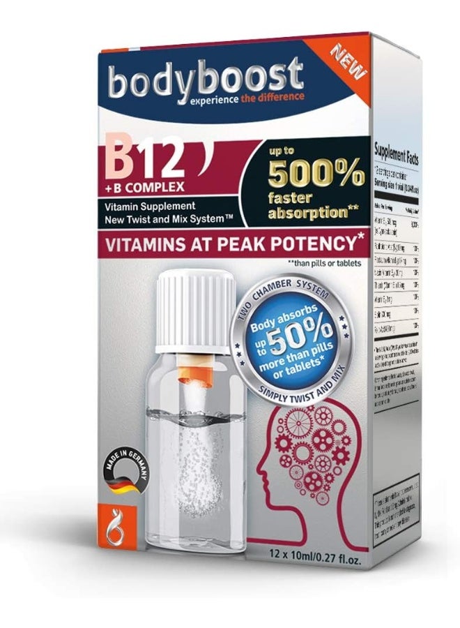 BodyBoost Vitamin B + B Complex Vials, with 8 B Vitamins, Wild Berry, 12 Count - Image 2