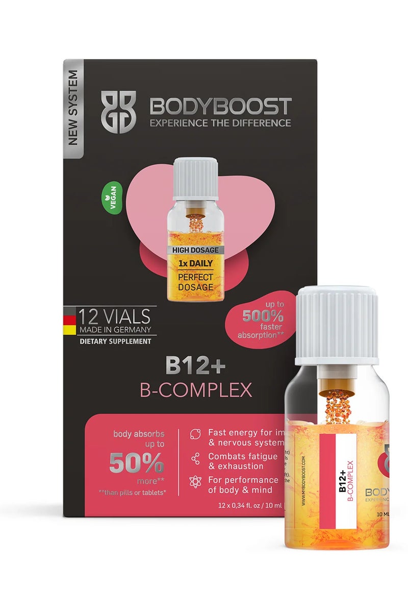 BodyBoost Vitamin B + B Complex Vials, with 8 B Vitamins, Wild Berry, 12 Count - Image 1