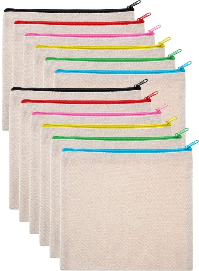 Gejoy 12 Pieces Canvas Makeup Bag Cosmetic Pouches with Zipper Blank Canvas Bag Pencil Pouch Travel Toiletry Bag Plain Bag for Women DIY - Image 1