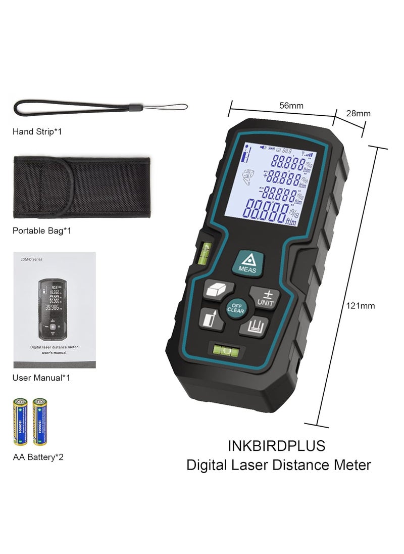 INKBIRD INKBIRDPLUS Laser Measure Digital Laser Distance Meter Backlit LCD 4 Units 10 Groups History Data Mute Mode Continuous Measuring Pythagorean Distance Area and Volume Blue Edge  - Image 2