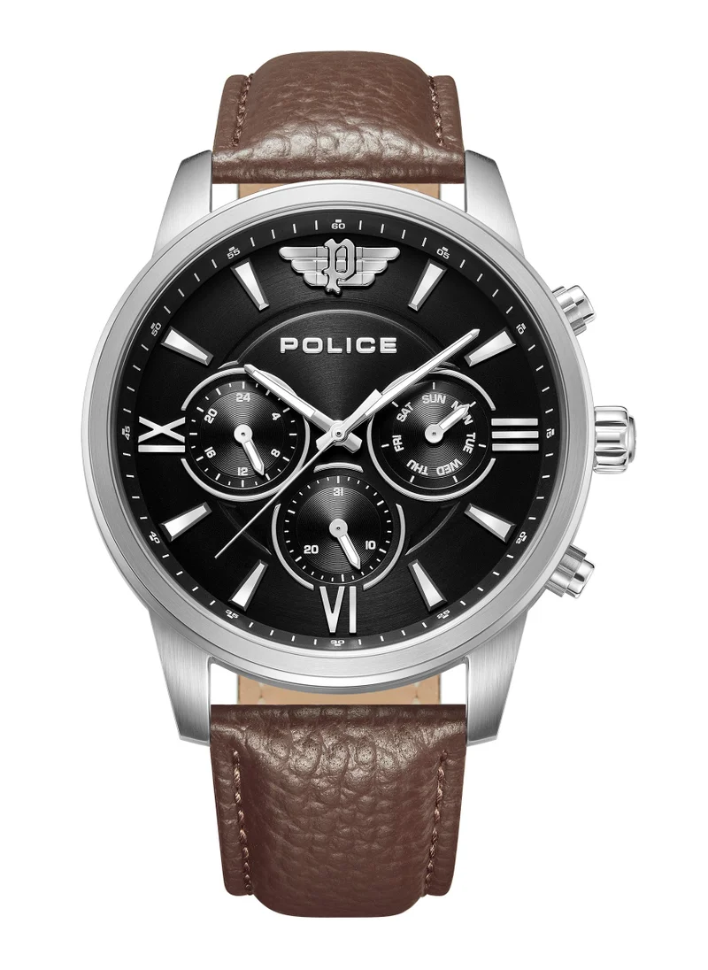 بوليس Police Avondale Li Black Dial with Brown & Black Genuine Leather Chronograph Men's Watch