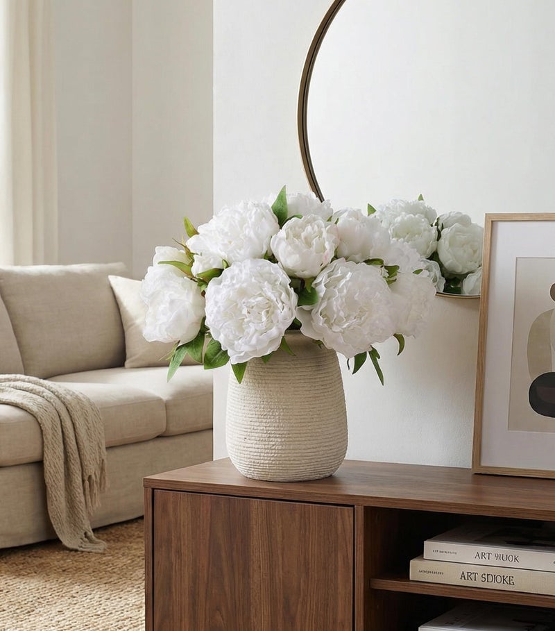 florisso White Peony Artificial Flowers - 11 Branches Silk Peonies for Home Decor, Wedding Floral Arrangements & Table Centerpieces (Silk Artificial Flowers) - Image 4