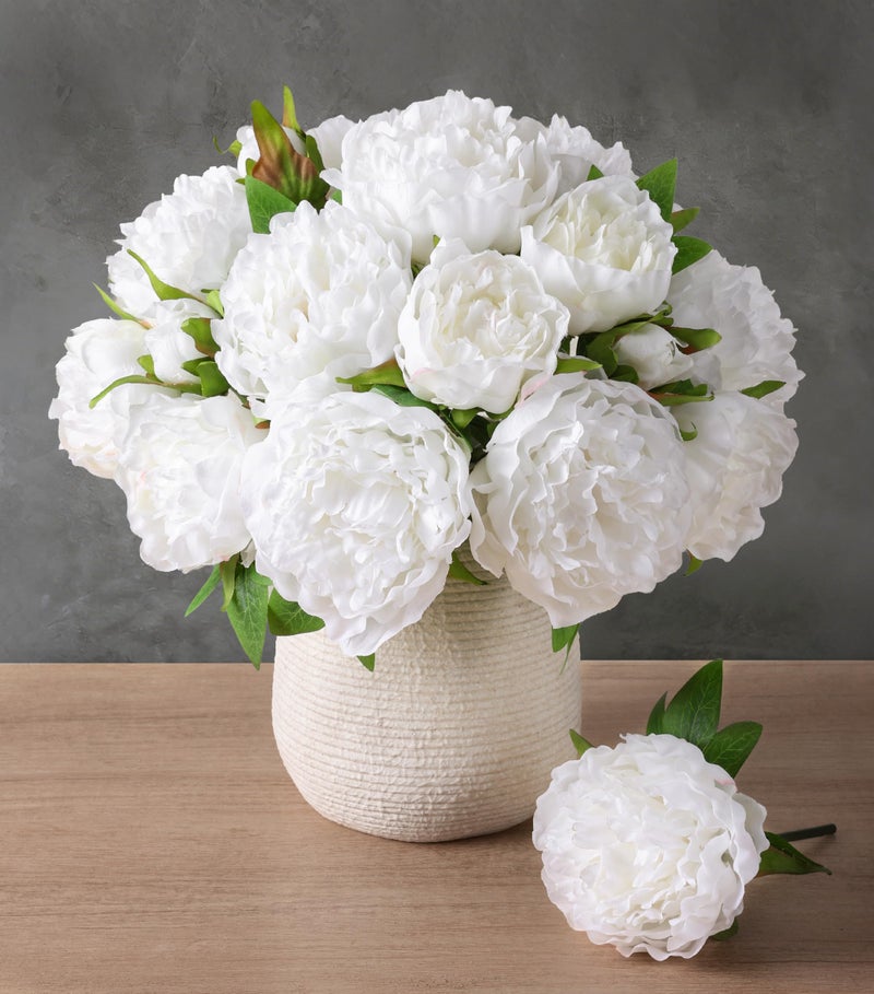 florisso White Peony Artificial Flowers - 11 Branches Silk Peonies for Home Decor, Wedding Floral Arrangements & Table Centerpieces (Silk Artificial Flowers) - Image 1