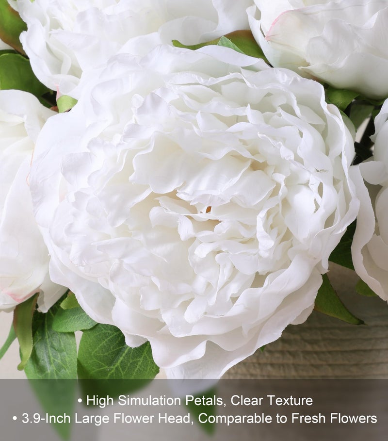 florisso White Peony Artificial Flowers - 11 Branches Silk Peonies for Home Decor, Wedding Floral Arrangements & Table Centerpieces (Silk Artificial Flowers) - Image 2