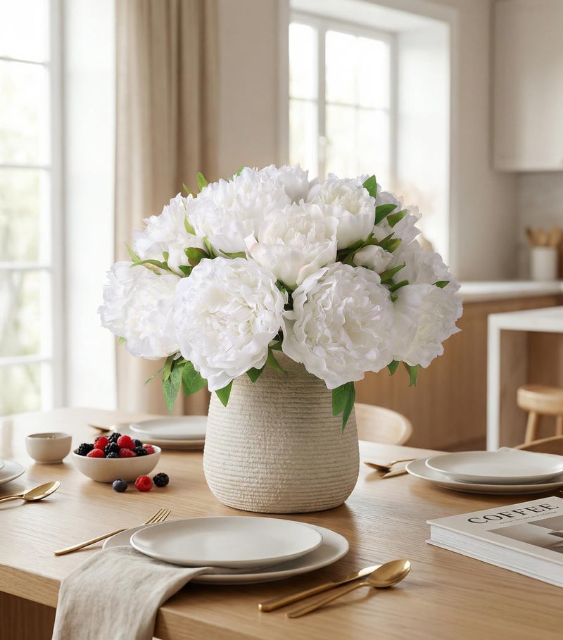 florisso White Peony Artificial Flowers - 11 Branches Silk Peonies for Home Decor, Wedding Floral Arrangements & Table Centerpieces (Silk Artificial Flowers) - Image 5