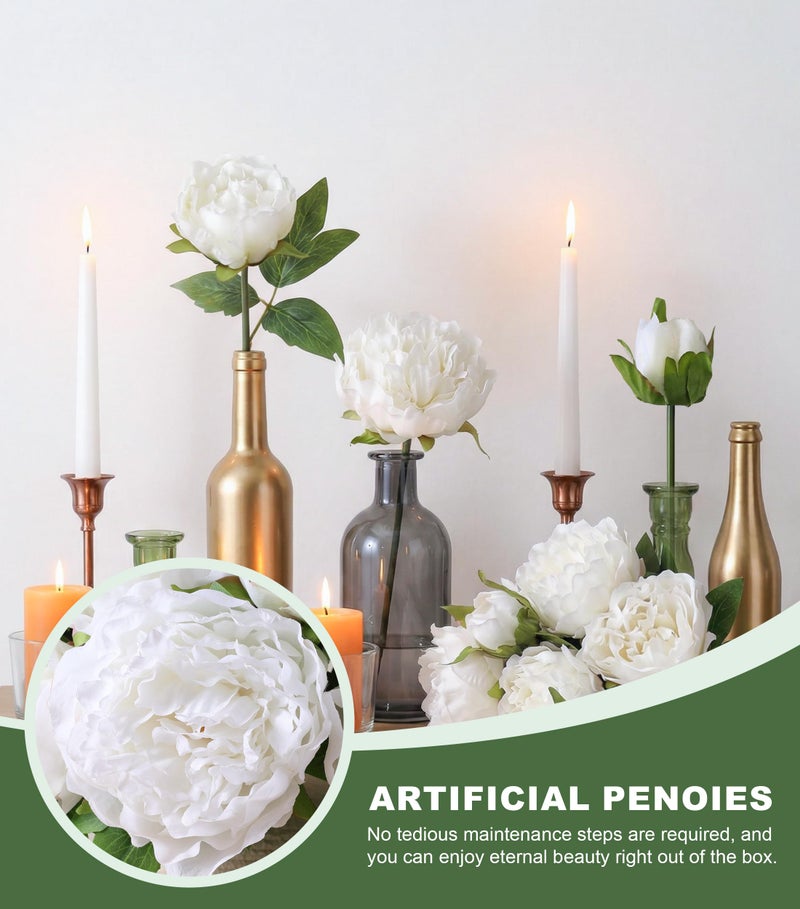 florisso White Peony Artificial Flowers - 11 Branches Silk Peonies for Home Decor, Wedding Floral Arrangements & Table Centerpieces (Silk Artificial Flowers) - Image 3
