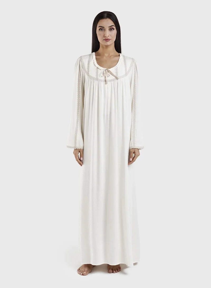 كشخة Light Beige Viscose Jacquard Floral Print Nightwear (CNH459)