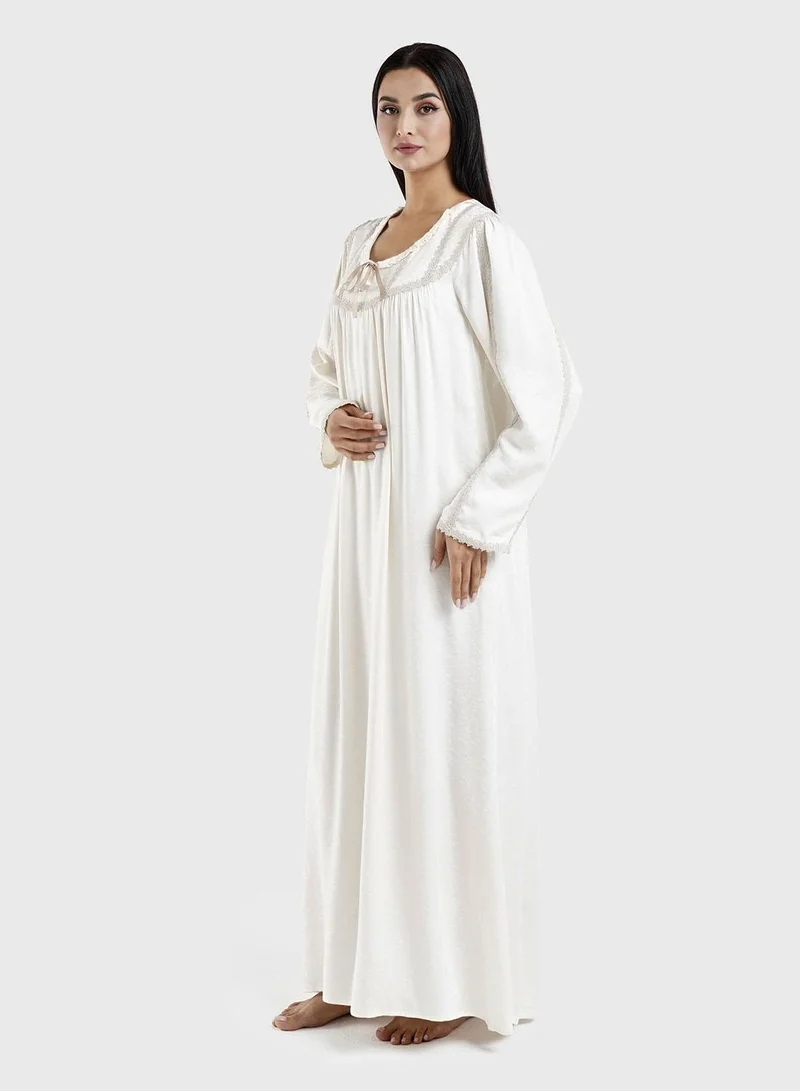 Kashkha  Light Beige Viscose Jacquard Floral Print Nightwear (CNH459) for Women | Best Price UAE