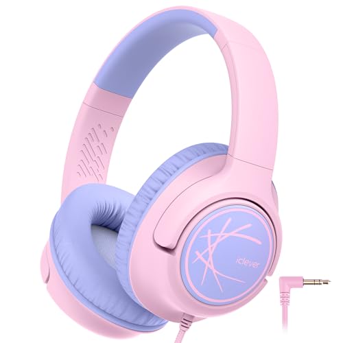 iClever Kids Headphones with Cord, 85dBA Safe Volume Wired Headphonesf or Kid, Stereo Sound Foldable Adjustable, 3.5mm Jack, Over Ear Child Headphone for School/Boys/Girls/iPad/Tablet/Travel, Pink - Image 1