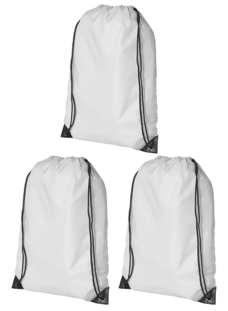 SANTHOME Drastin 210D Polyester Drawstring Bag Lightweight Promotional Tote Adjustable Carry Strings Cinch Sack Gym Sport Traveling String Bag for Men Women - 3 Pack, White - Image 1