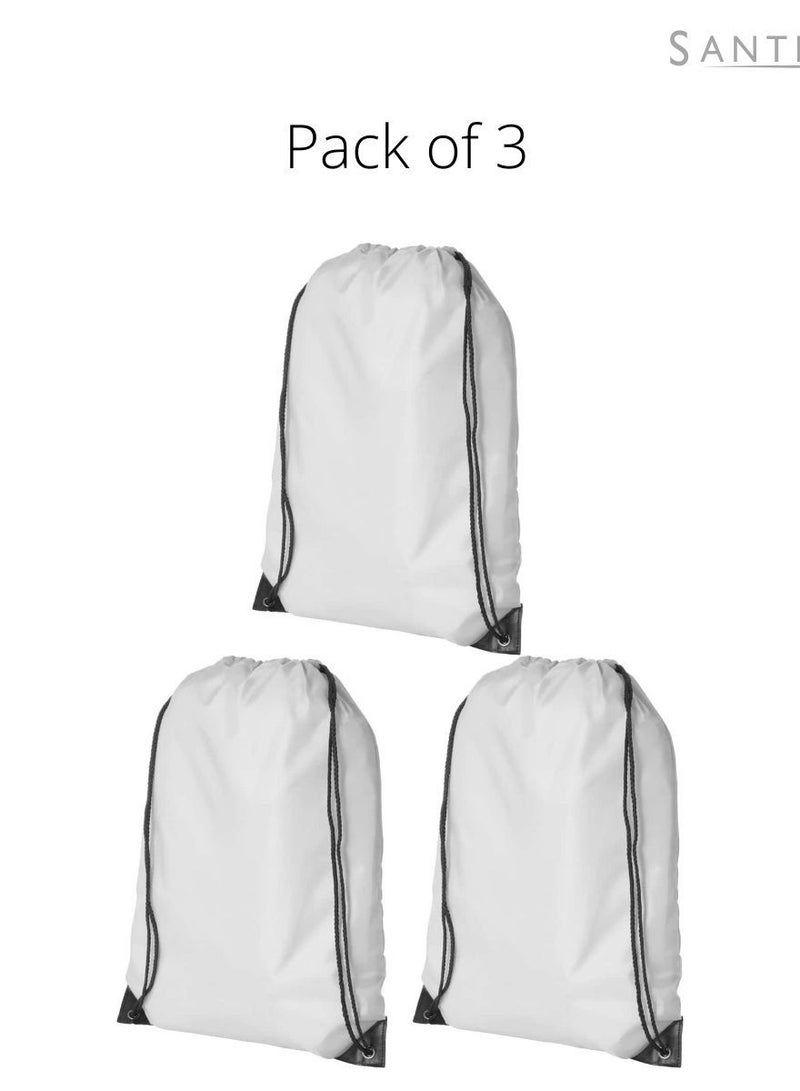 SANTHOME Drastin 210D Polyester Drawstring Bag Lightweight Promotional Tote Adjustable Carry Strings Cinch Sack Gym Sport Traveling String Bag for Men Women - 3 Pack, White - Image 2