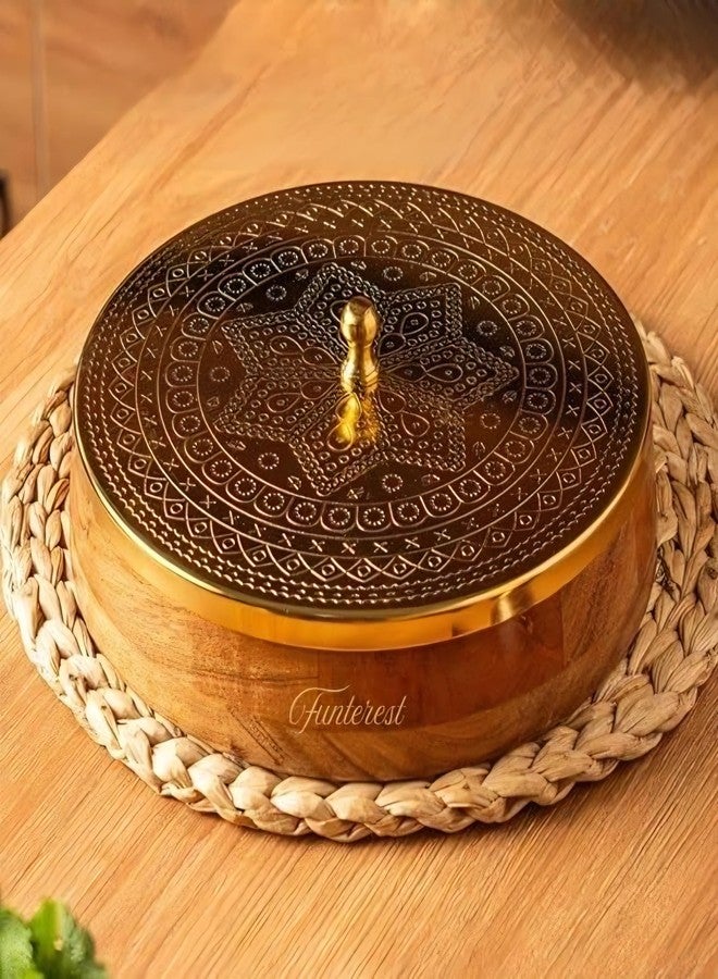 FUNTEREST Wooden Masala Box with Lid & Spoon | (Masala Dabba 120 Ml, 7 Bowls) | Handcrafted Kitchen Organizer for Spices | Spice Storage Container for Indian Kitchen| Gift for Mother & Girah Pravesh - Image 1
