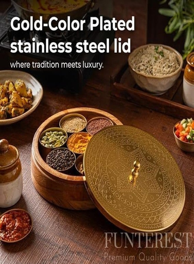 FUNTEREST Wooden Masala Box with Lid & Spoon | (Masala Dabba 120 Ml, 7 Bowls) | Handcrafted Kitchen Organizer for Spices | Spice Storage Container for Indian Kitchen| Gift for Mother & Girah Pravesh - Image 4