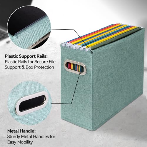ComfortKeeper 4 Pack Letter Size File Storage Box Collapsible, Fabric Hanging File Folders Organizer, Portable Office Document Holder with Metal Handle, Smooth PVC Rails, Green - Image 4