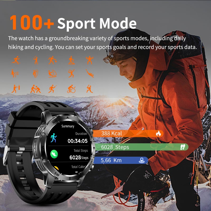 SACOSDING Military Smart Watches for men, 100+ Sport Modes with LED Flashlight, Outdoor Sports Smartwatch for Android Phones and iPhone, 153" AMOLED Screen Bluetooth Call, 800mAh large battery - Image 5