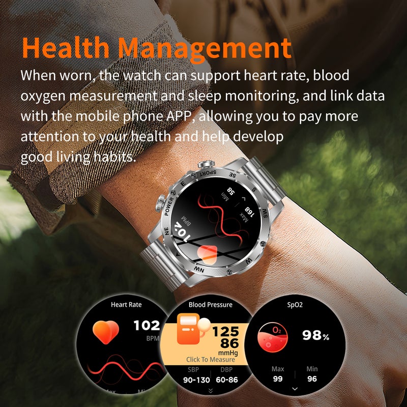 SACOSDING Military Smart Watches for men, 100+ Sport Modes with LED Flashlight, Outdoor Sports Smartwatch for Android Phones and iPhone, 153" AMOLED Screen Bluetooth Call, 800mAh large battery - Image 4