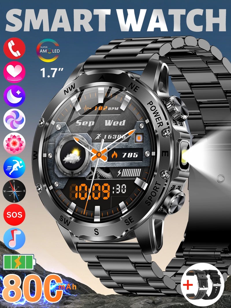 SACOSDING Military Smart Watches for men, 100+ Sport Modes with LED Flashlight, Outdoor Sports Smartwatch for Android Phones and iPhone, 153" AMOLED Screen Bluetooth Call, 800mAh large battery - Image 1