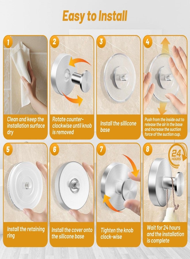 VEHHE Suction Cup Hooks for Shower 2 Pack, Heavy Duty Self-Adhesive Shower Hooks for Inside Shower, No-Drill Shower Hooks Suction Cup for Loofah, Bath Towel, Towel (Silver) - Image 3