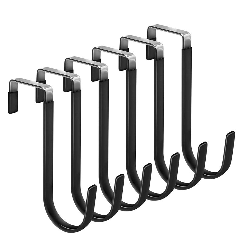 Black Door Hooks – 6 Pieces, Heavy Duty, for Bags, Coats, Space Saving