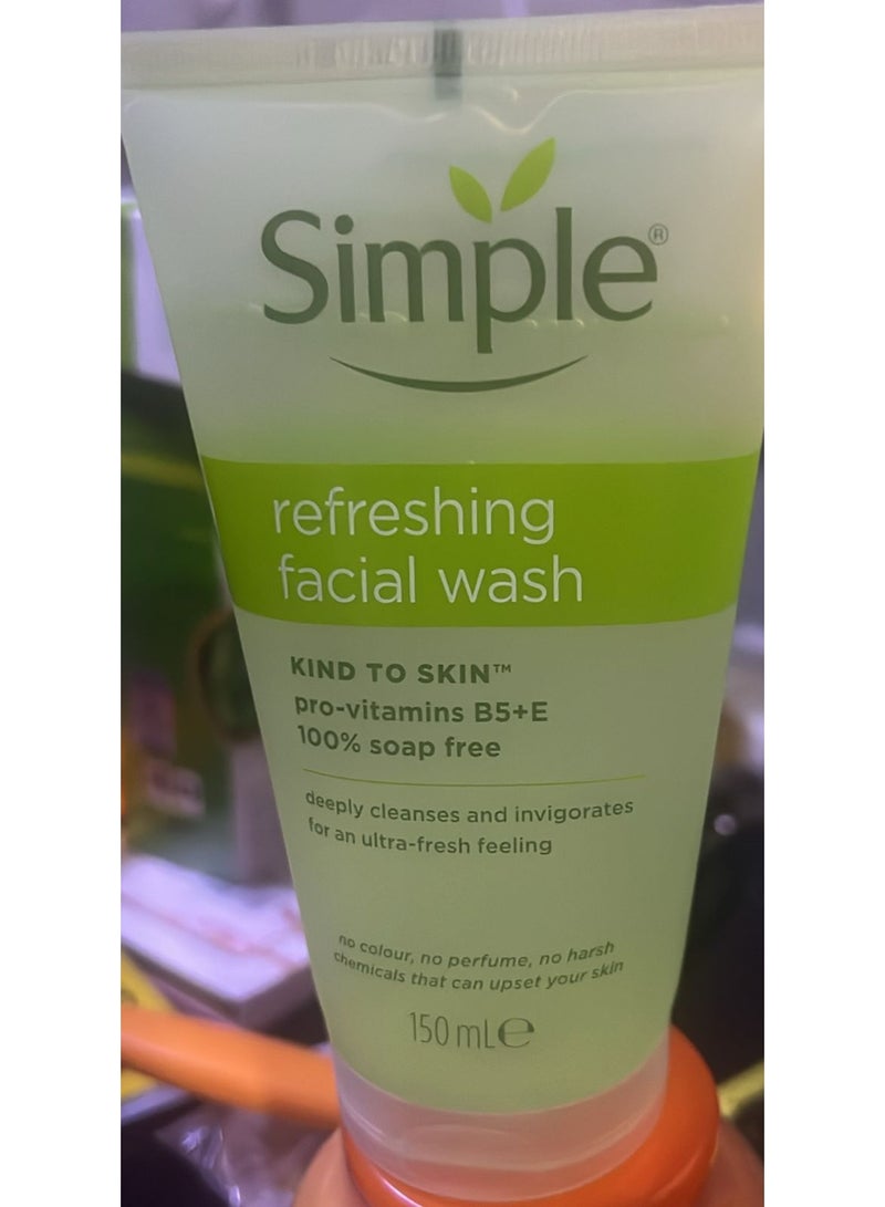 simple Refreshing Facial Wash, Soap Free, Kind To Skin For All Skin Types 150ml