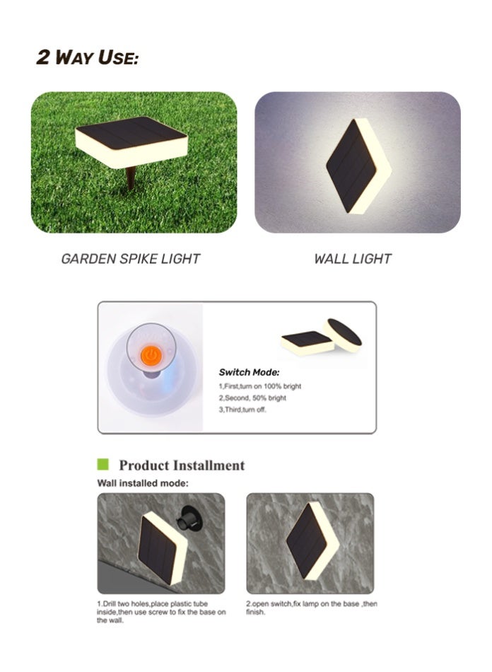 Vmax 1-Pack Solar Square Garden Lights Outdoor Warm White LED Spike Lamps, Waterproof Wall Mount & Pathway Lighting for Lawn, Yard, Patio, and Driveway - Image 5