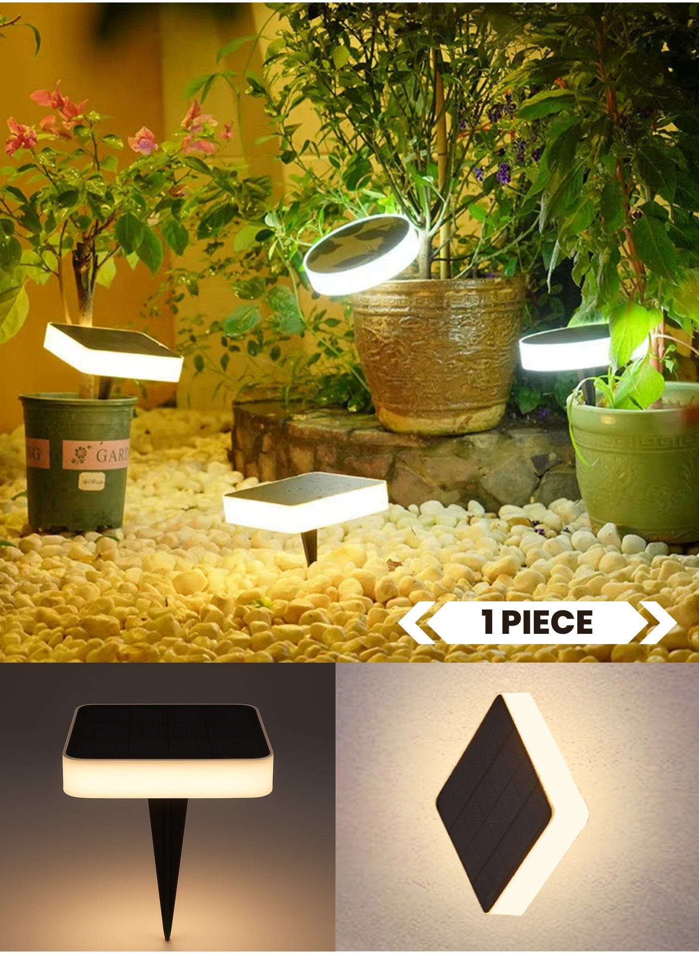 1-Pack Solar Square Garden Lights Outdoor Warm White LED Spike Lamps, Waterproof Wall Mount & Pathway Lighting for Lawn, Yard, Patio, and Driveway